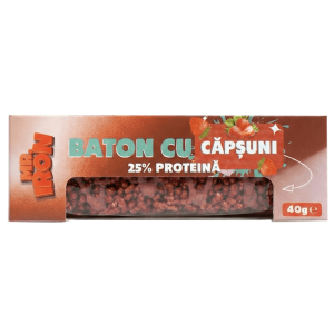 Baton cu 25% Proteină, Fără Zahăr Adăugat, Făra Gluten, Bogate în fibre, Vegan, Low-carb 40g – Căpșuni