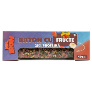 Baton cu 25% Proteină, Fără Zahăr Adăugat, Făra Gluten, Bogate în fibre, Vegan, Low-carb 40g – Fructe